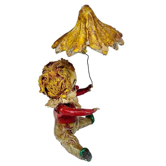 Mexican Vintage Paper Mache Clown Figurine w/ Umbrella Folk Art 6" Creepy - Picture 2 of 16